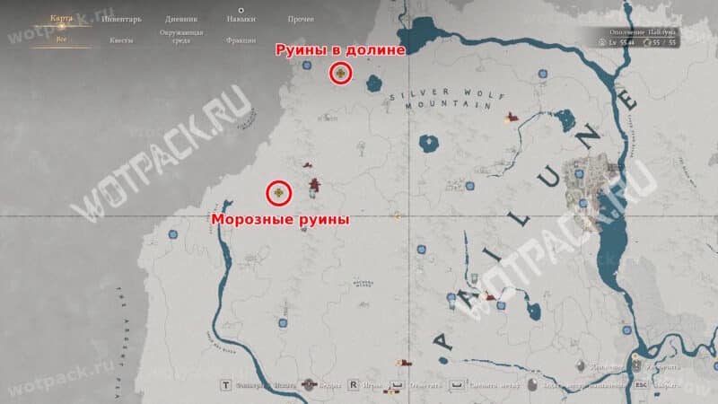 Расположение загадок Пятипалой горы на карте