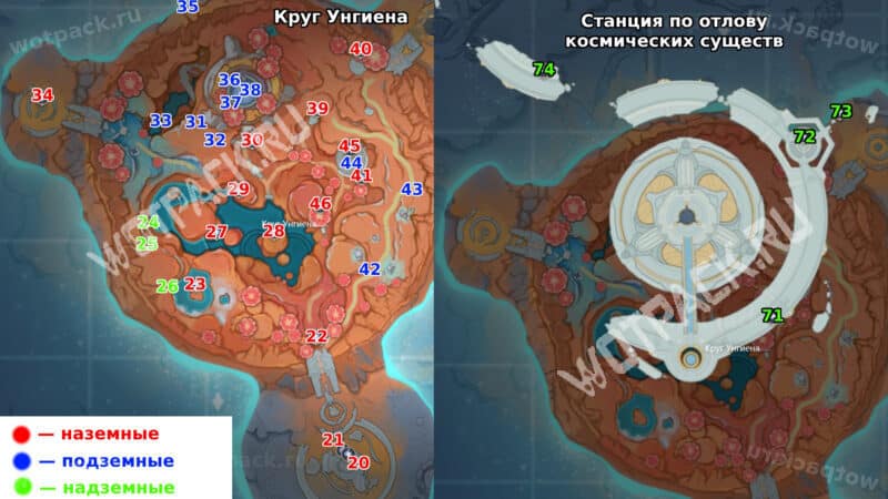 Все лунокулы на карте Круга Унгиена