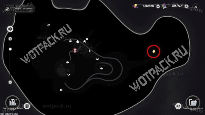 Расположение погребённого меча на карте острова Солнцеворот