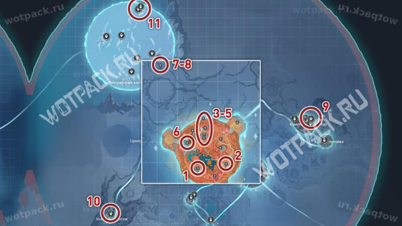 Общая карта с расположением всех скрытых точек телепортации на Морозной луне