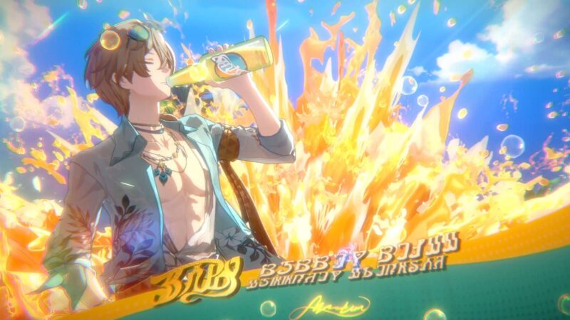 Aventurine boit du soda sur fond d'explosion.