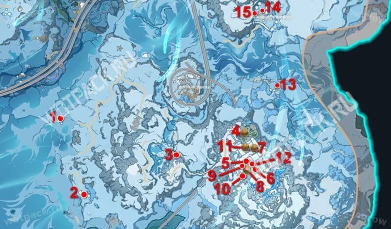 Драгоценные сундуки на карте Морозного пика
