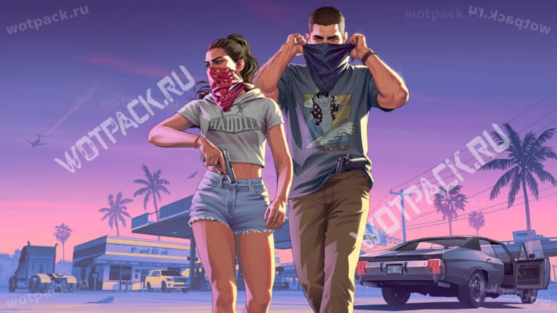 Джейсон и Люсия скрывают лица перед ограблением на официальном арте GTA 6