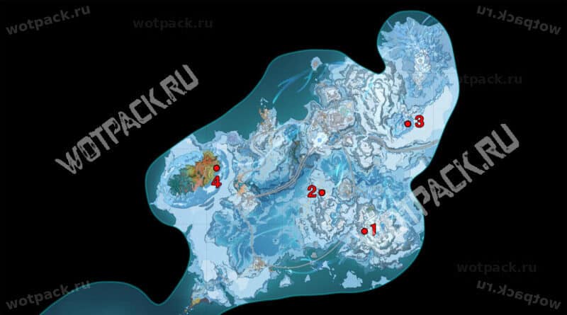 Расположение Крио Усыпальниц глубин на карте Снежной