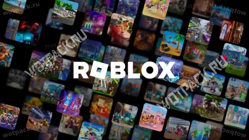 Логотип Roblox на фоне кадров популярных плейсов