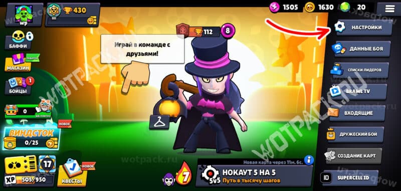 Раздел настройки внутри игры