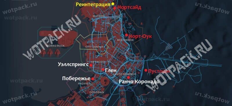 Карта с расположением всех машин в задании «Реинтеграция»