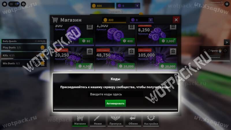 Поле ввода промокодов внутри магазина